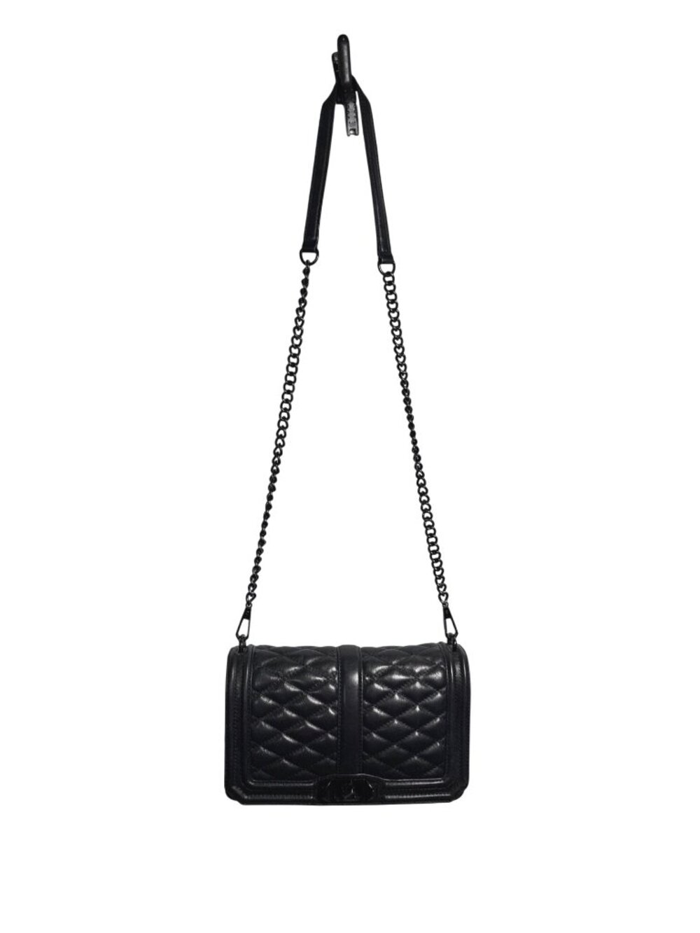 Rebecca Minkoff Black Quilted Crossbody Bag | Black Leather | Chain Strap | Desi